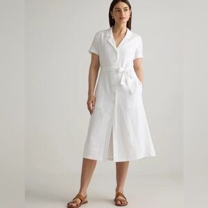 Quince 100% European Linen Button Front Midi Dress White Belted Size Large L